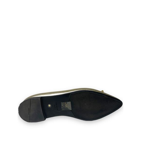 PRADA Gold Metallic Leather Bow Logo Accent Pointed Toe Ballet Flats 36 US 6 - Picture 7 of 7